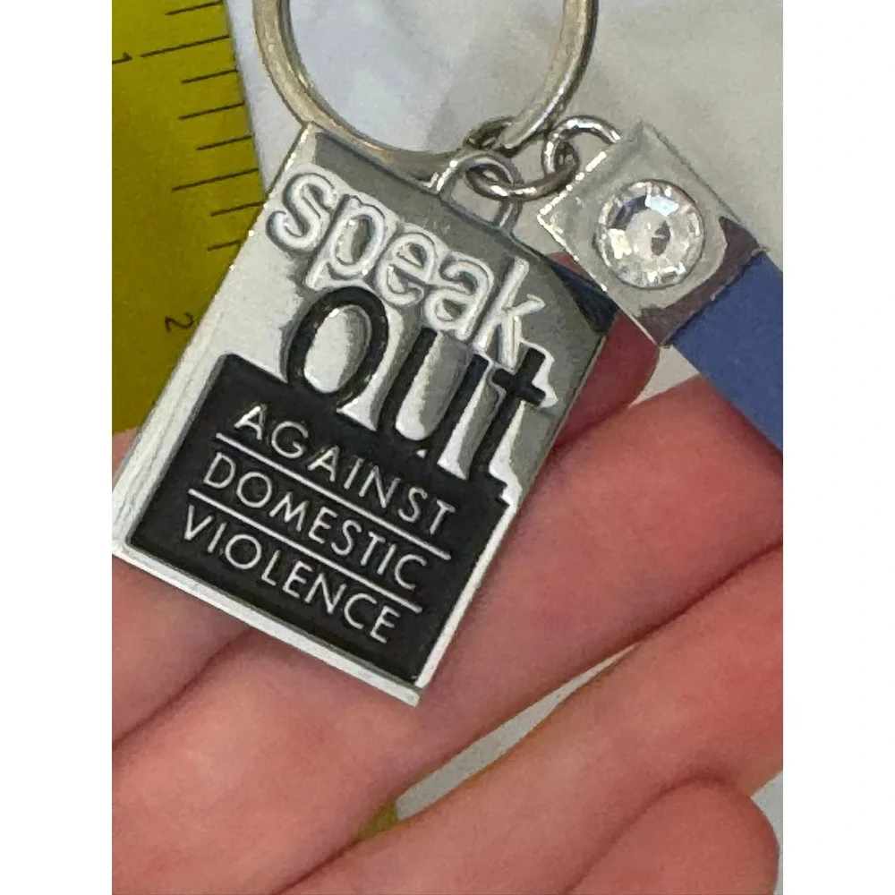 peak Out Against Domestic Violence Keychain Blue Silicone Wristlet Charm